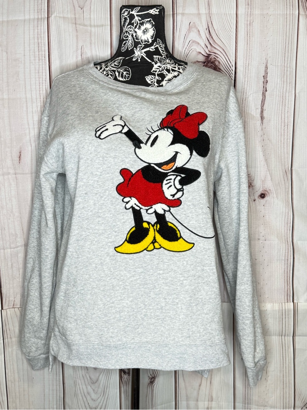 DISNEY GREY MINNIE MOUSE EMBROIDERED SWEATSHIRT